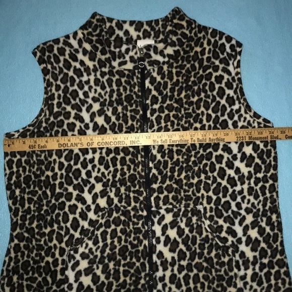 𝅺LA FETE Cheetah print vintage vest mandarin collar pouch pockets NEW size L - Picture 7 of 10